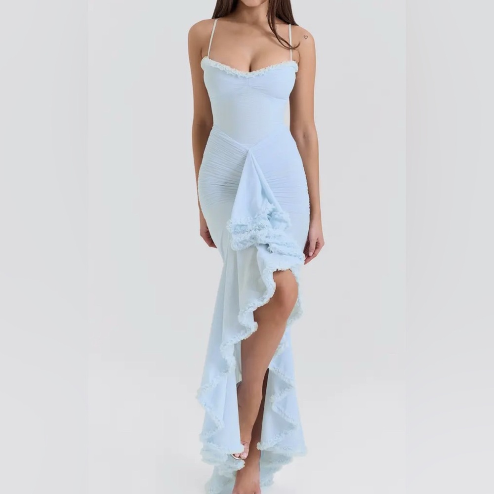 House of CB Blue Sweetheart Ruched Gown